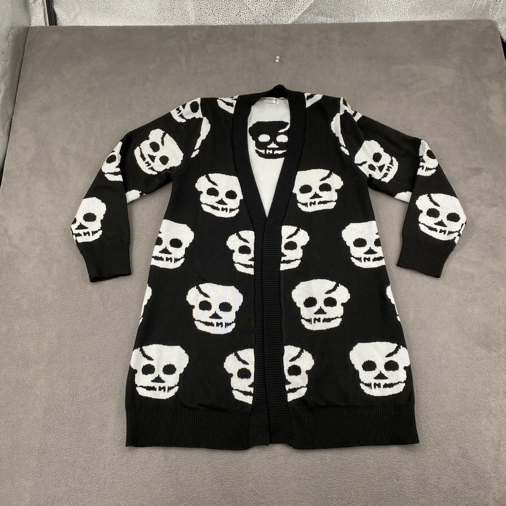 Hotouch Womens Skull Pirate Longline Cardigan Sweater Black White Small Gothic